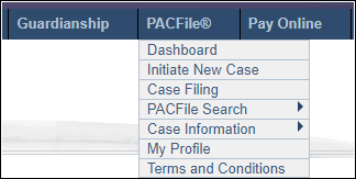 PACFile Navigation Menu options